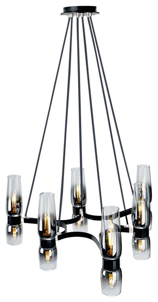 Flame Chandelier, Matte Black With Chrome Transitional Chandeliers