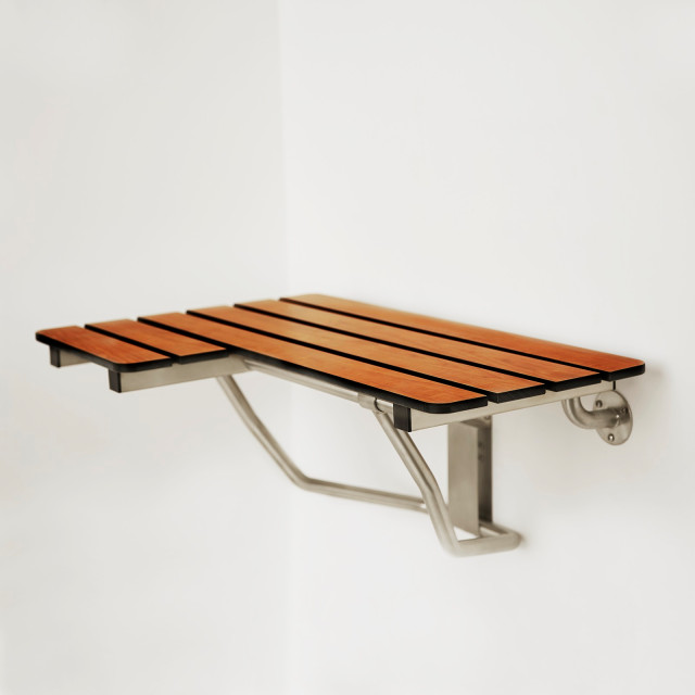 Teak Phenolic Wall-Mount Folding Transfer Bench Shower Seat, Right ...