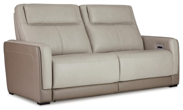 Ashley Furniture Battleville 2-Seat Leather Power Reclining Sofa in Beige