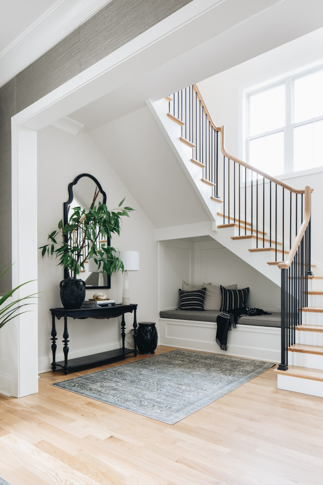 Inspiration for a transitional staircase remodel in Chicago