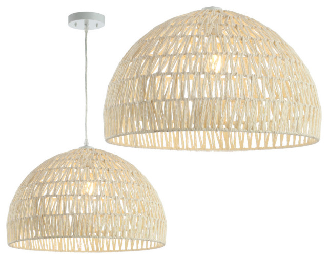 Campana 20 Woven Rattan Dome Led Pendant Cream Tropical Lighting By Buildcom Houzz - Rattan Cloche Pendant Ceiling Light Campana 20 Woven Rattan Dome Led Pendant Cream Tropical Lighting By Buildcom Houzz - Rattan Cloche Pendant Ceiling Light