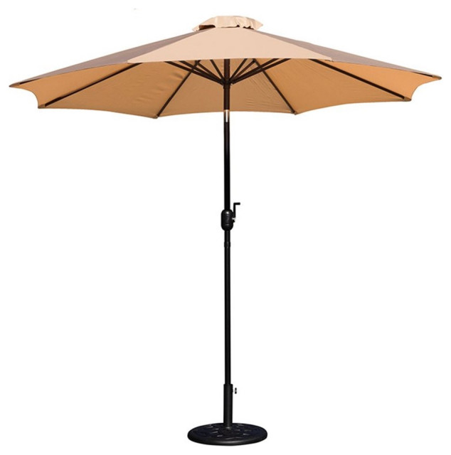 Flash Furniture 9 FT Aluminum Bundled Set Umbrella and Waterproof Base in Tan