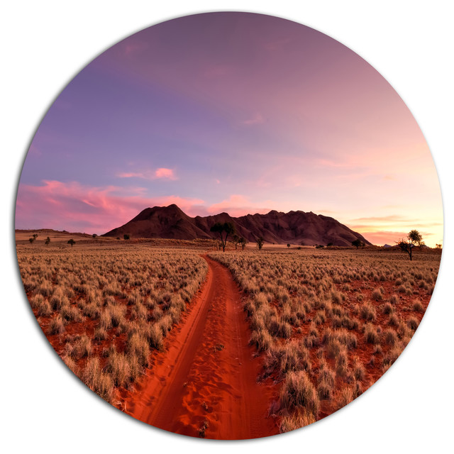 Red Pathway in Namib Desert, Landscape Round Metal Wall Art