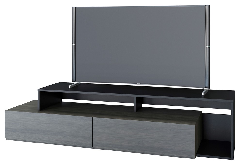 Nexera 112045 Damask TV Stand, 72", Bark Gray and Black Transitional