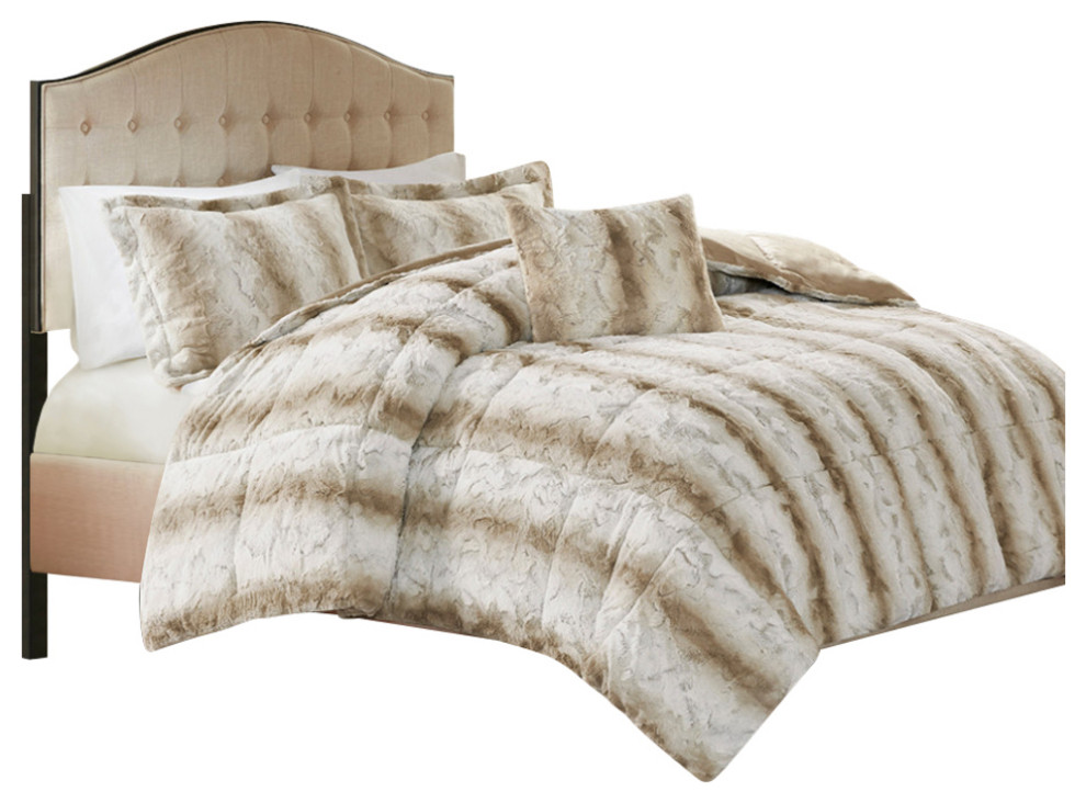 Madison Park Zuri Long Faux Fur 4Piece Comforter Set, Full/Queen
