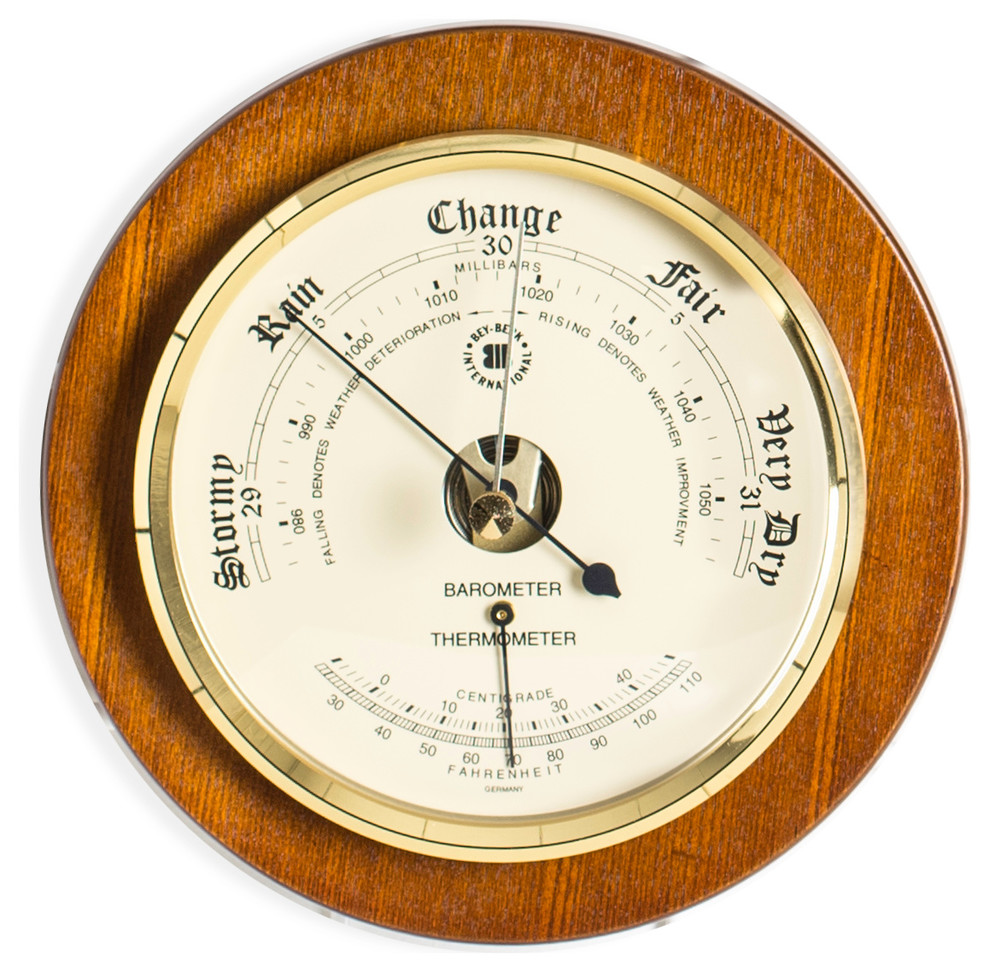 Barometer With Thermometer on 9" Cherry Wood Contemporary
