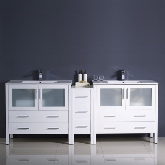 Fresca Torino 72" White Modern Double Bathroom Cabinets with Integrated Sinks - Contemporary ...