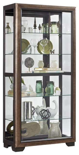 Slide Front 5 Shelf Locking Display Cabinet Medium Oak Brown