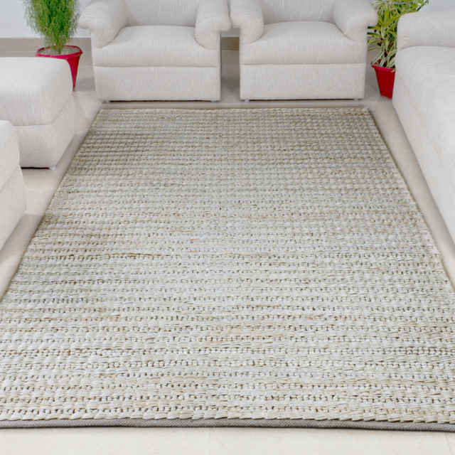 Hand Woven Loop Striped Woven Jute Rug by Tufty Home, Dark Grey, 2.5x9
