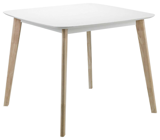 Modern Square Dining Table, Solid Wood With White Finished Top and Oak Legs