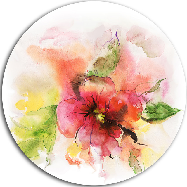 Pink And Red Floral Design, Watercolor Floral Disc Metal Wall Art, Disc
