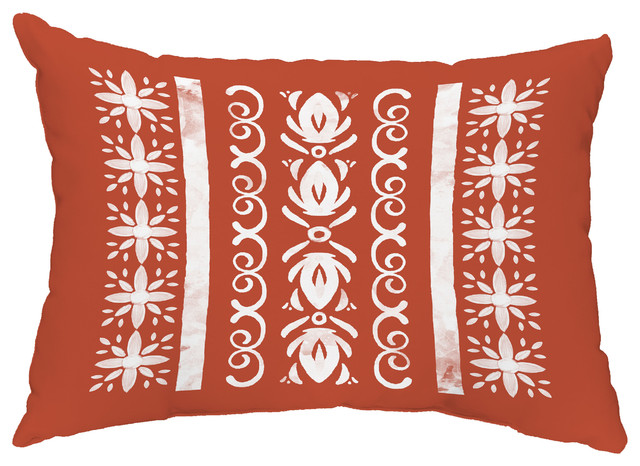 Cuban Tile 2 14"x20" Abstract Decorative Outdoor Pillow, Red Orange