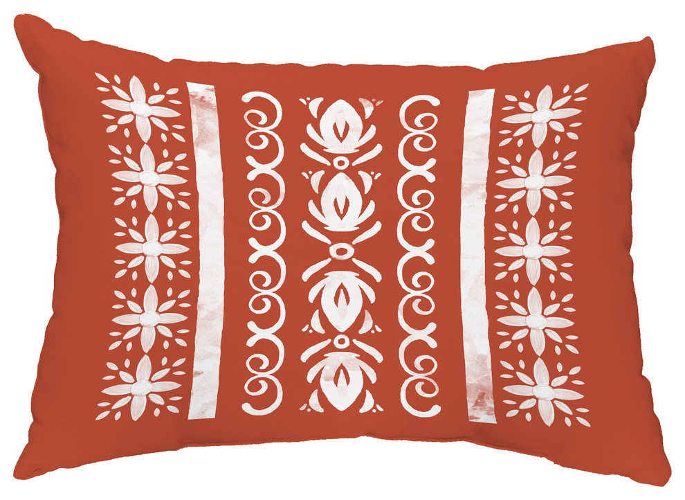 Cuban Tile 2 14"x20" Abstract Decorative Outdoor Pillow, Red Orange