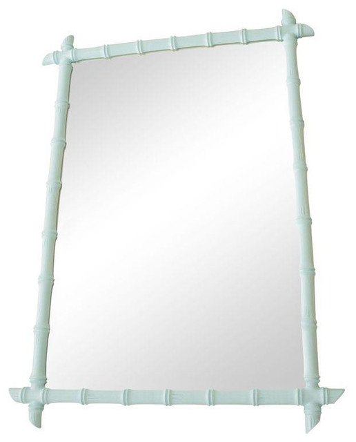 Large Vintage Aqua Faux Bamboo Mirror