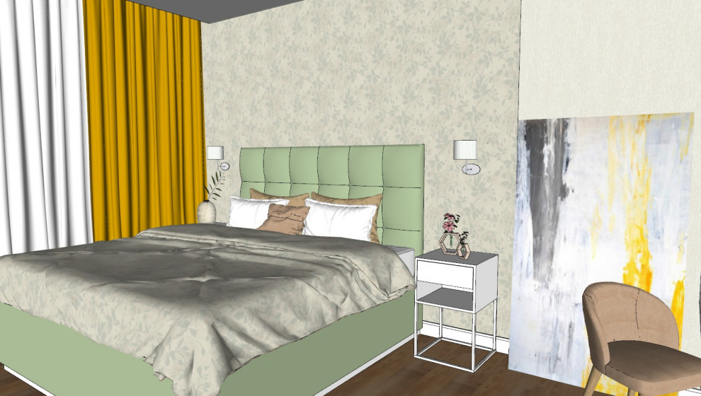 Спальня выполнена в программе Sketchup
