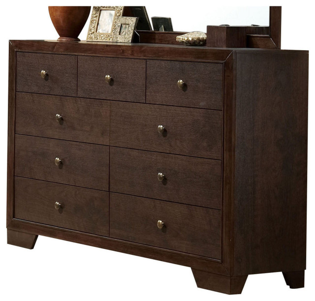 Contemporary Style Wooden Dresser With 9 Drawers Espresso Brown