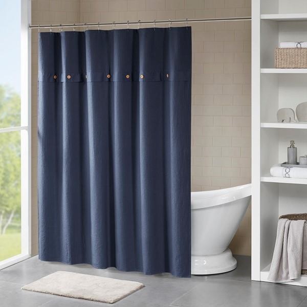 Madison Park Finley Cotton Waffle Weave Textured Shower Curtain MP70-5638