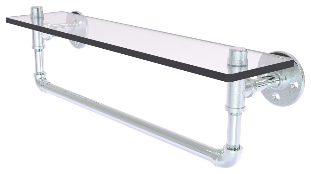 Pipeline Collection 16" Glass Shelf With Towel Bar Industrial Bathroom Shelves by Allied