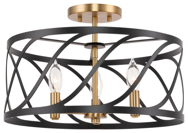 Kira Home Isabelle 16" Ceiling Light, Metal Drum Shade, Warm Brass Accents
