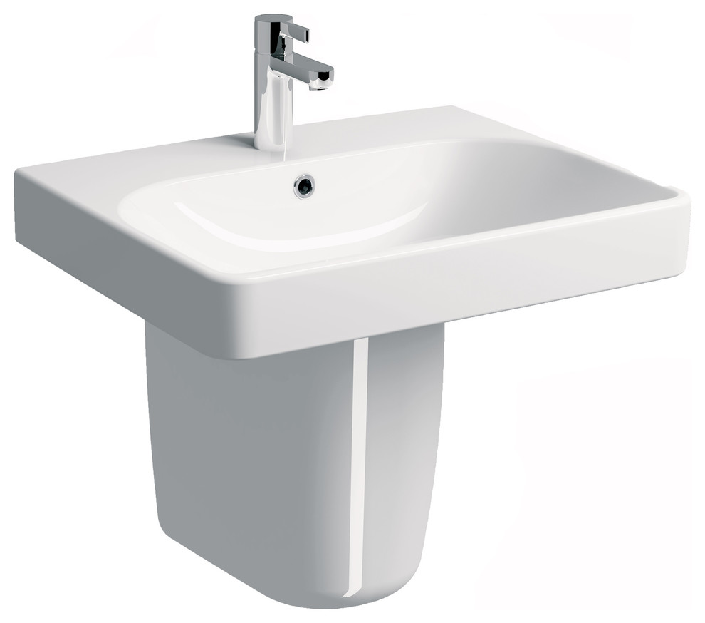 Smyle 24" Wall Mounted SemiPedestal Bathroom Ceramic Sink With