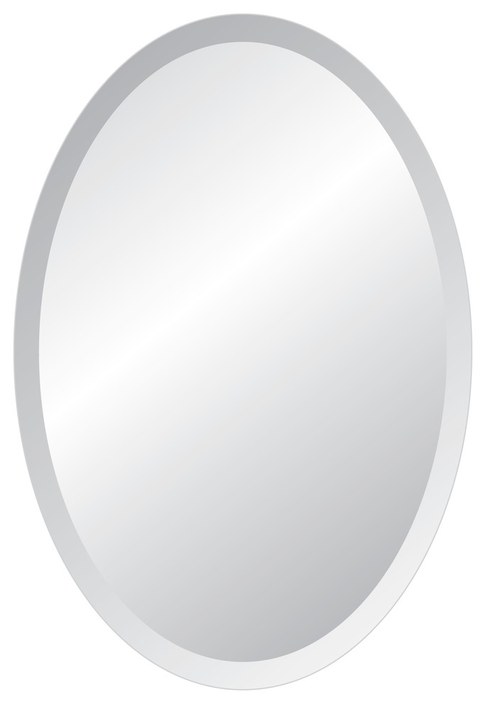 Oval Frameless Mirror with Polished Beveled Edges, 22"x30"