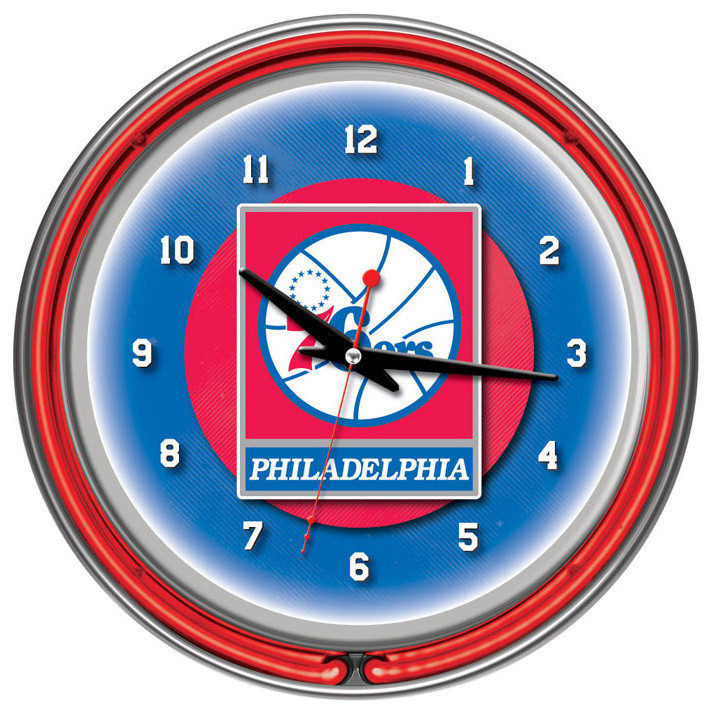 Philadelphia 76ers NBA Chrome Double Ring Neon Clock