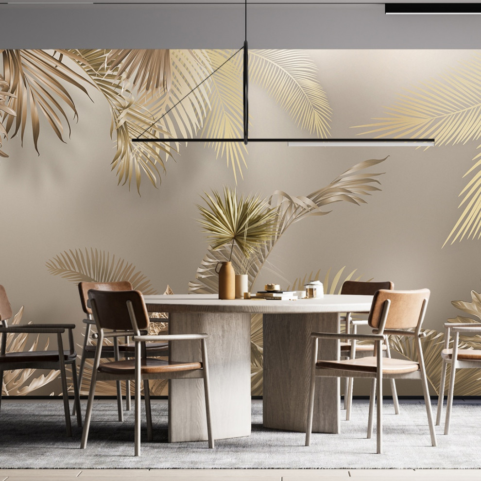Стильный дизайн: столовая в современном стиле с обоями на стенах - последний тренд