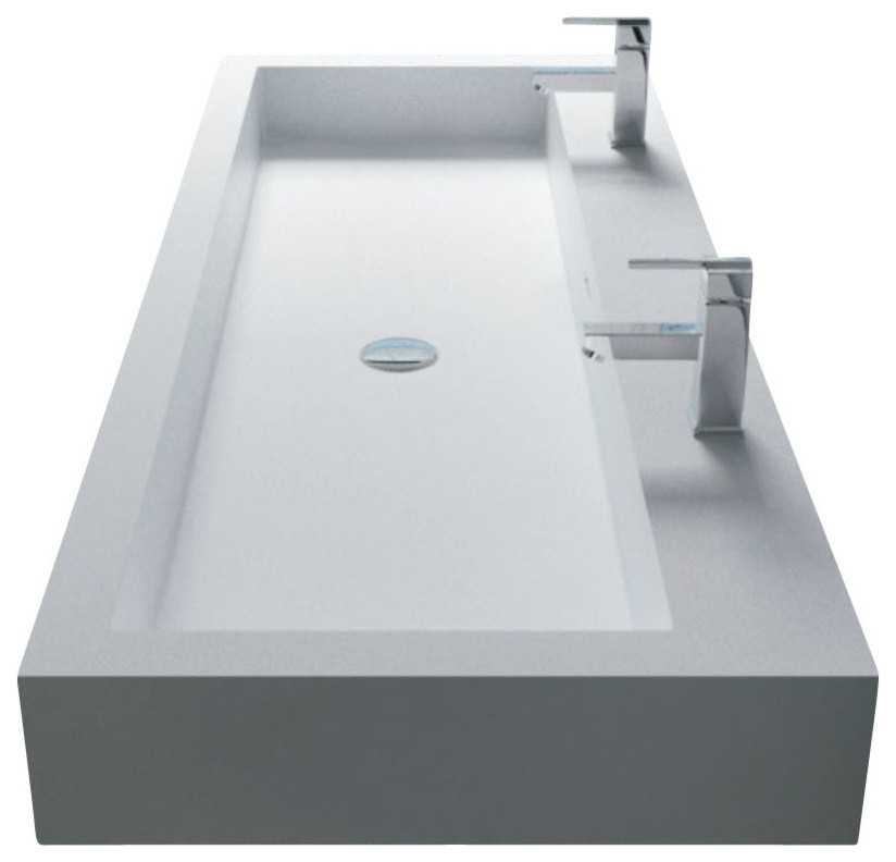 ADM Double Rectangular Wall Mounted Sink, White, 39", Glossy White