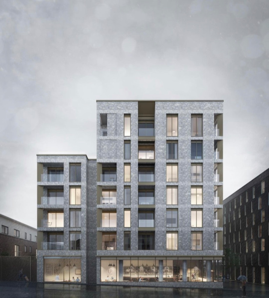 Large contemporary apartment metal railing balcony in Other.