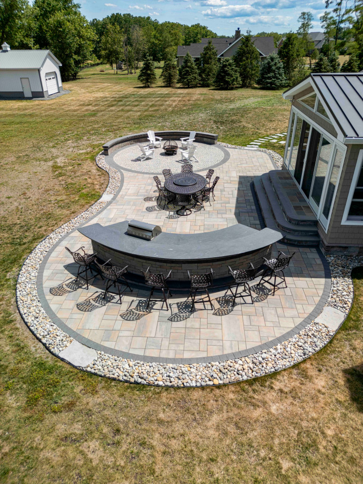 Cream Ridge, NJ: Outdoor Kitchen and Paver Patio with Firepit Area