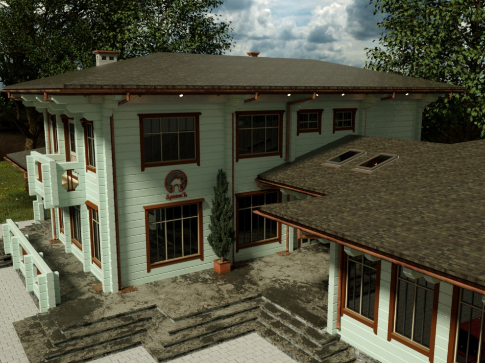 Двух этажный дом из клееного бруса с баней 325 м.кв.