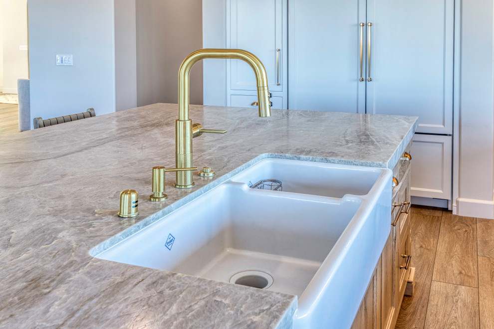 Farmhouse Sink with Brass Faucet and Stone Countertops | Tuscan Farmhouse