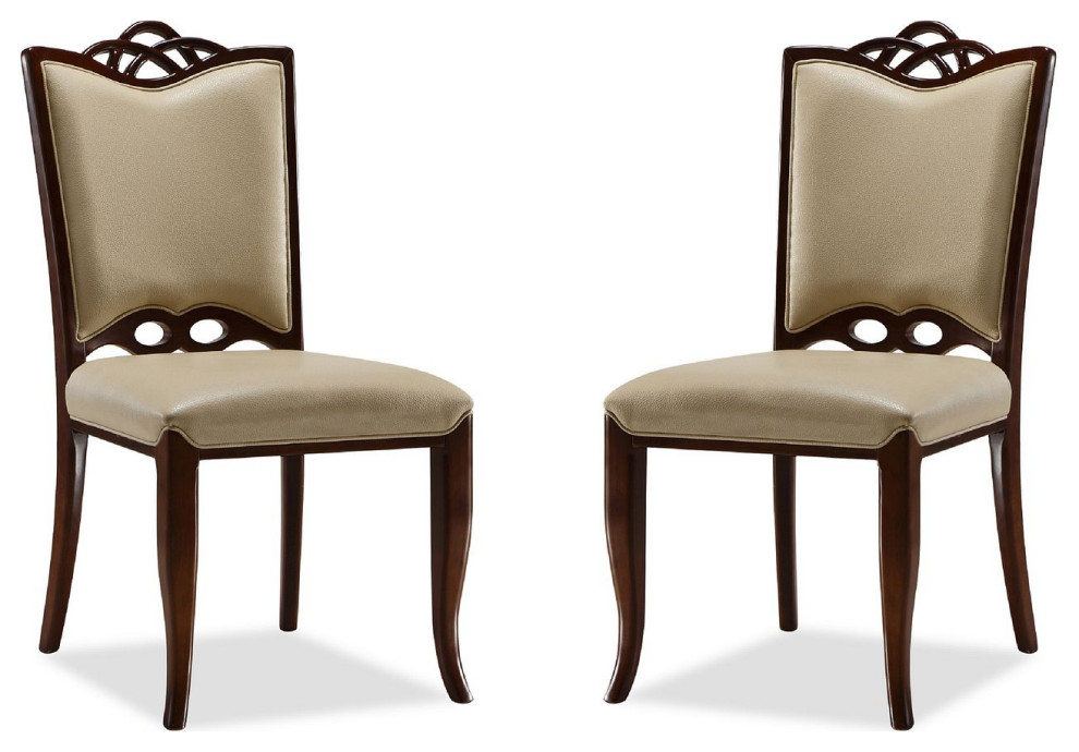 Regent Dining Chair, Set of Two, Cream and Walnut Transitional Dining Chairs by Skyline