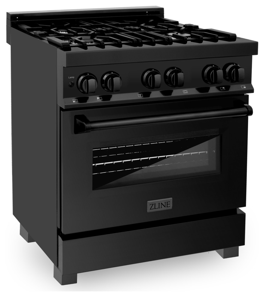 ZLINE Freestanding Range, Black Stainless With Brass Burners Dual Fuel