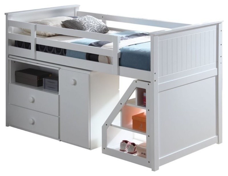 Pemberly Row Loft Bed With Chest And, Acme Freya Loft Bed With Bookcase Ladder