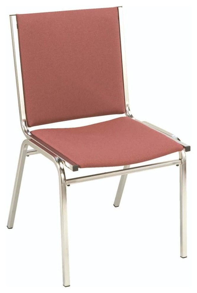 Armless Upholstered Stacking Chair - Set of 2 (SilverVein-VinylBurgundy)