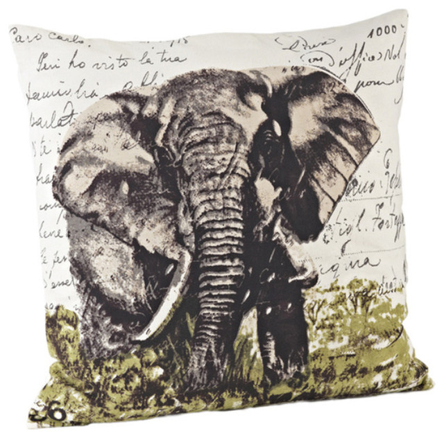 Unique Elephant Postcard Design Down Fill Cotton Throw Pillow