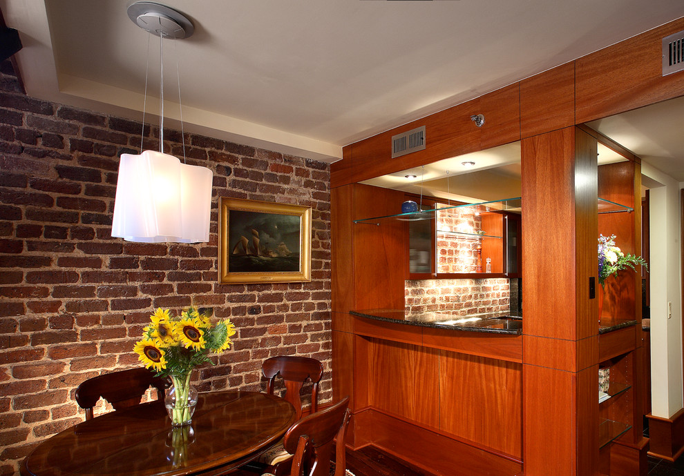 Restored Brick and Mahogany Bar frame Traditional and modern fixtures