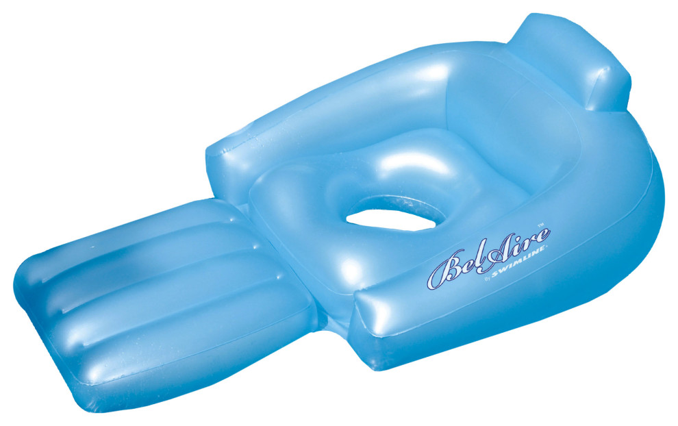 58" Inflatable Sky Blue Swimming Pool Lounger Float with Cup Holder