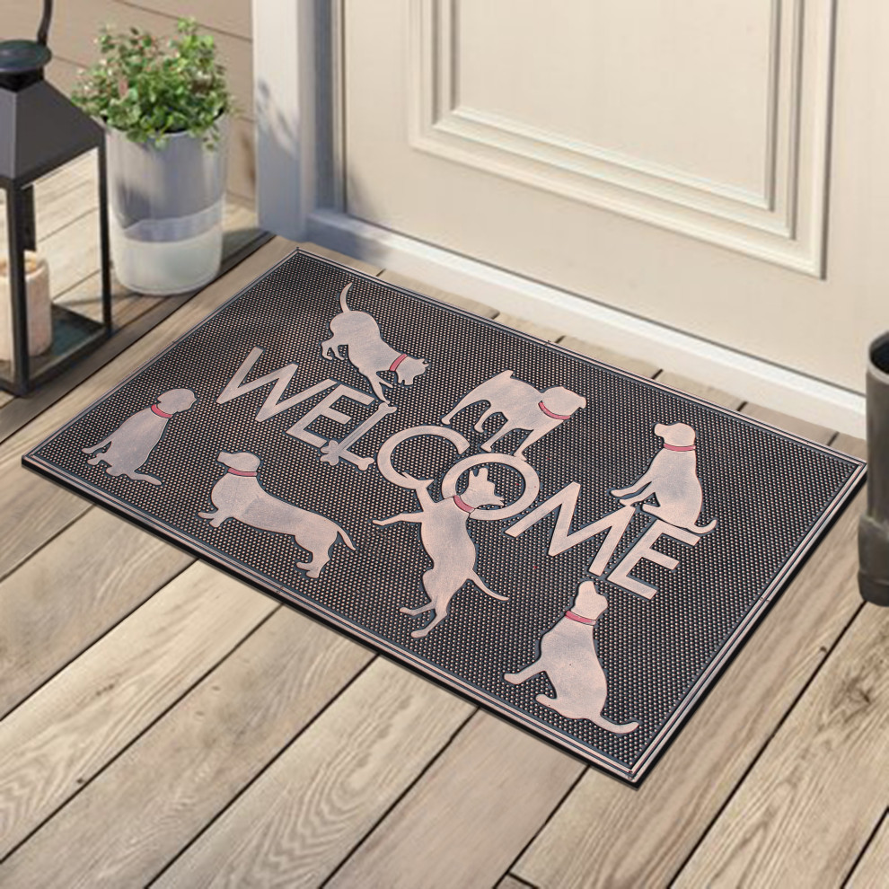 Beautifully Copper Finished 18 X 30 A1 Home Collections A1HOME200122 Doormat Welcome Rubber Pin Mat Dogs Playing