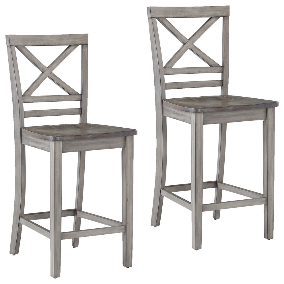Fairhaven Gray Distressed Counter Height Barstools, Set of 2