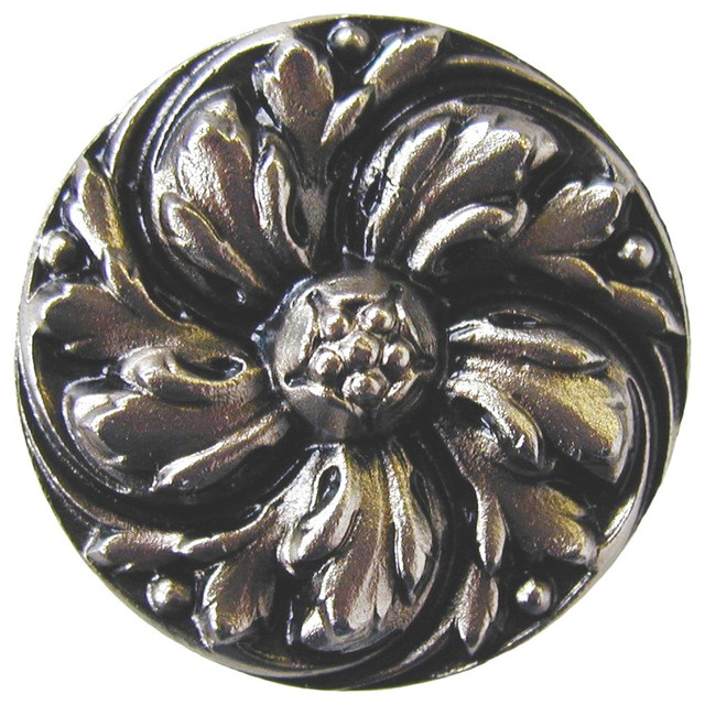 Chrysanthemum Knob Antique Brass, Satin Nickel