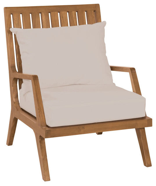 Teak Patio Lounge Chair In Euro Teak Oil With Set Of 2 Outdoor Cream Cushions
