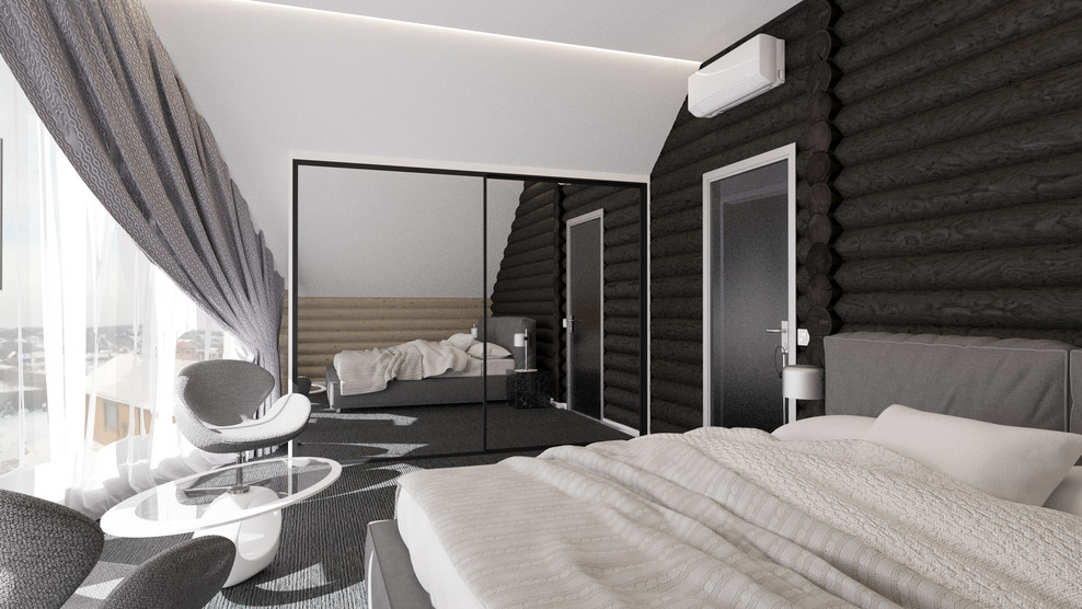 Современный интерьер в срубовом доме