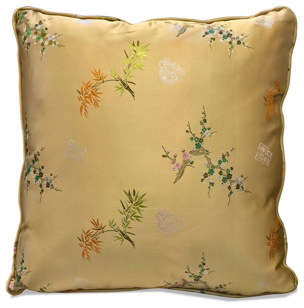 Gold Silk Floral Pillow Asian Decorative Pillows by China