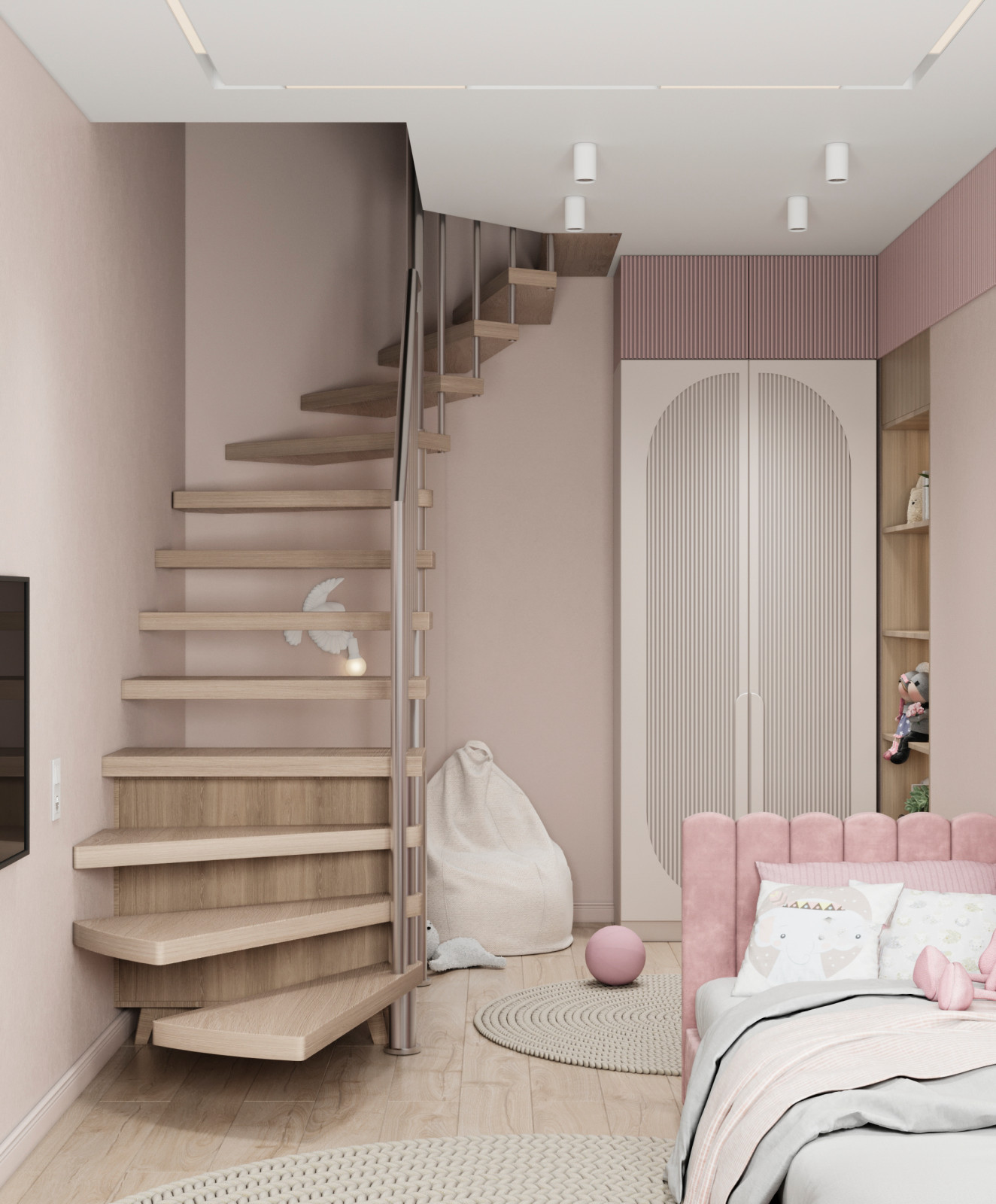 Детская с лестницей для девочки