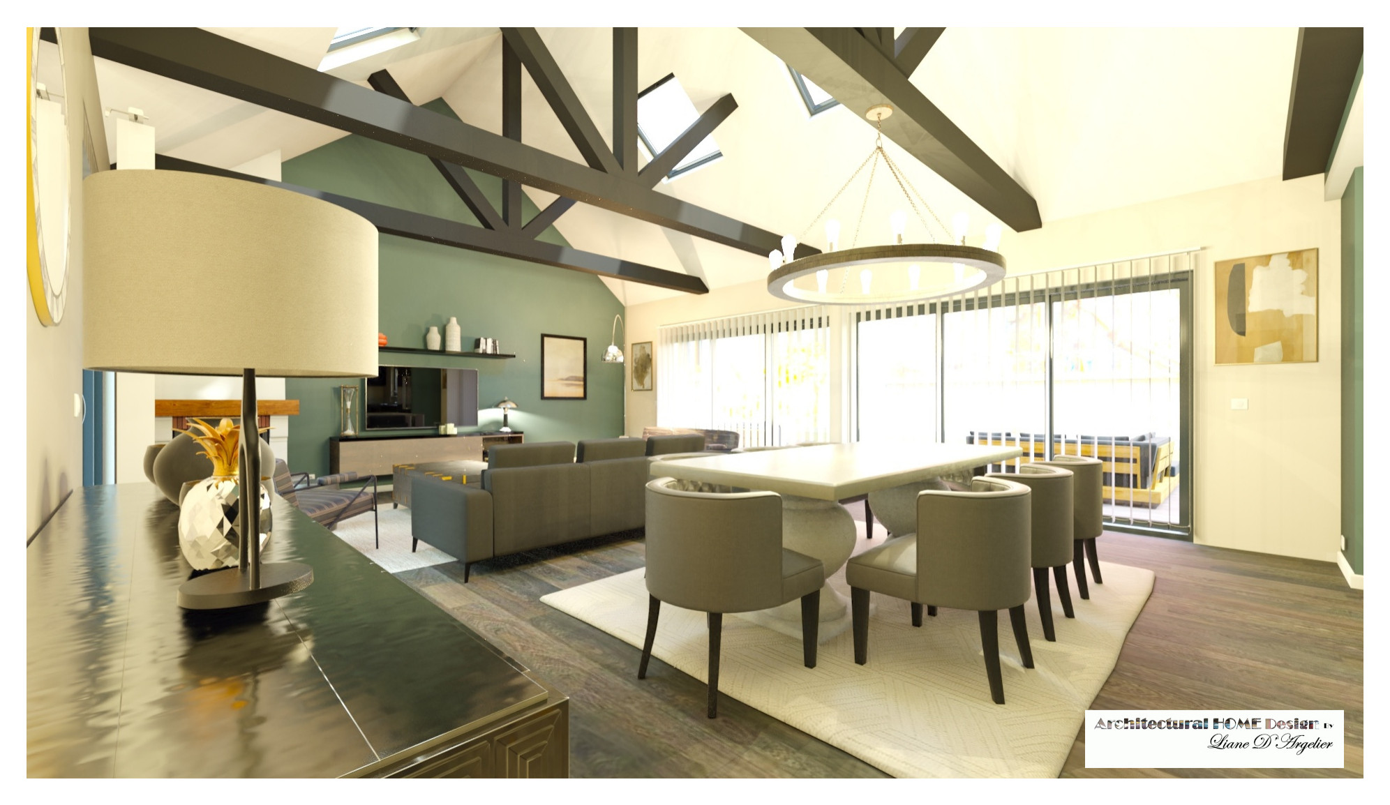 Salon rénové de 48 m² avec ferme de toit