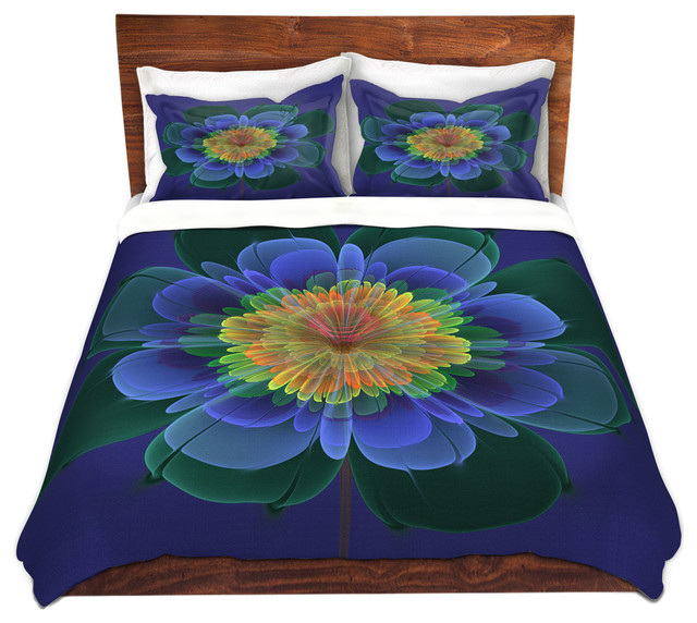 Ghost Flower Blue Orange Duvet Cover King Only 88 X104 Microfiber