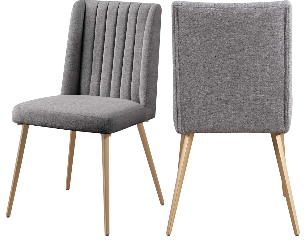 Eleanor Linen Fabric Upholstered Dining Chair, Set of 2 Midcentury