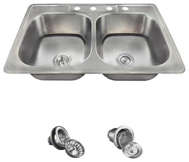 Topmount Double Equal Bowl Stainless Steel Sink Ensemble